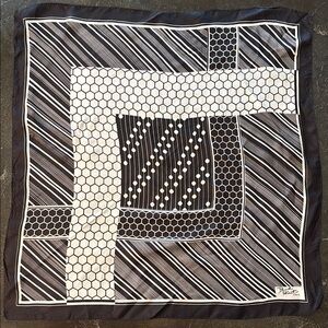 Vintage Paul Poiret Paris Black and White Geometric Scarf